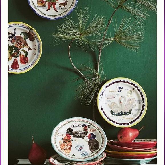 Anthropologie x Nathalie Lete 12 Days of Christmas Plate- 4 Calling Birds - Picture 4 of 8